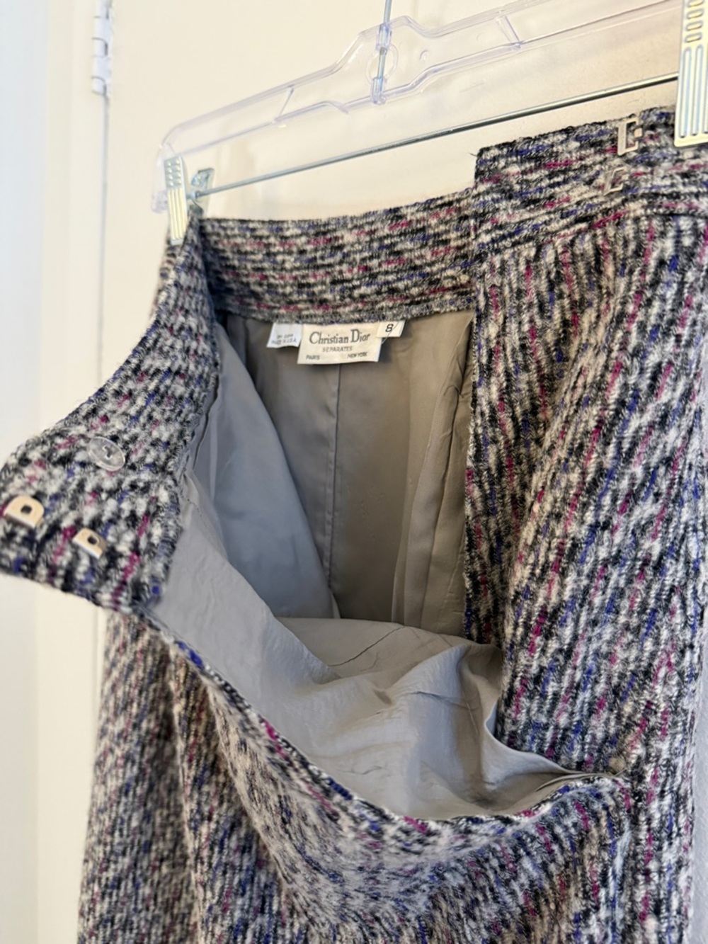 Christian Dior Vintage Women’s A-Line Midi Tweed Wool Gray Pleated Skirt Size 8 - Picture 7 of 8